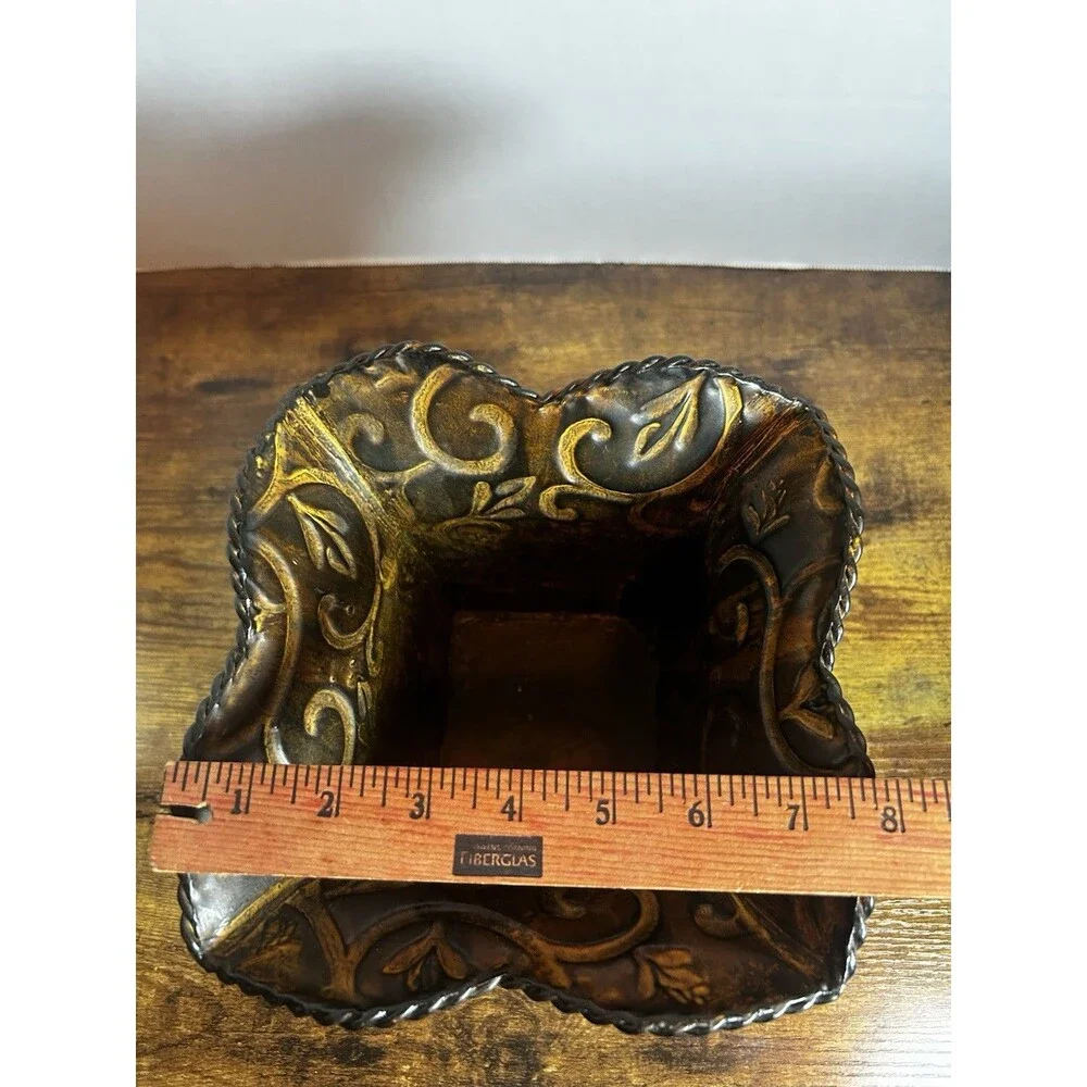 Vintage Embossed Metal Planter Bronze Floral Scroll Footed Cachepot Decor Accent